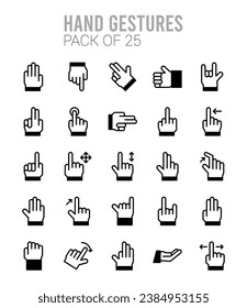 25 Hand Gestures. icons Pack. vector illustration.