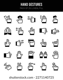 25 Hand Gestures Lineal Fill icons Pack vector illustration.