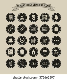 25 Hand Stitch Border Vintage background Universal icon set