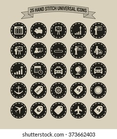 25 Hand Stitch Border Vintage background Universal icon set