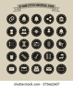 25 Hand Stitch Border Vintage background Universal icon set