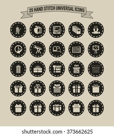 25 Hand Stitch Border Vintage background Universal icon set