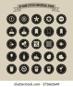 25 Hand Stitch Border Vintage background Universal icon set