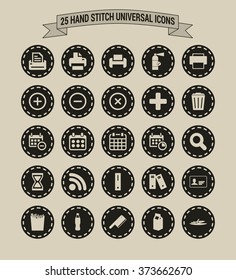 25 Hand Stitch Border Vintage background Universal icon set