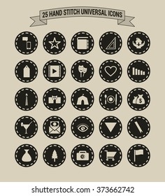 25 Hand Stitch Border Vintage background Universal icon set