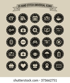 25 Hand Stitch Border Vintage background Universal icon set