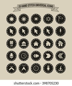 25 Hand Stitch Border Vintage background Universal icon set