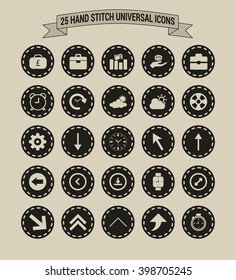 25 Hand Stitch Border Vintage background Universal icon set