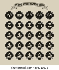 25 Hand Stitch Border Vintage background Universal icon set
