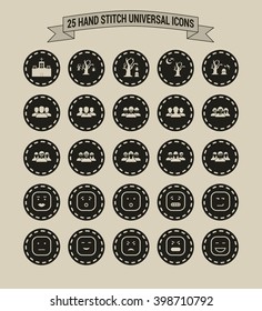 25 Hand Stitch Border Vintage background Universal icon set
