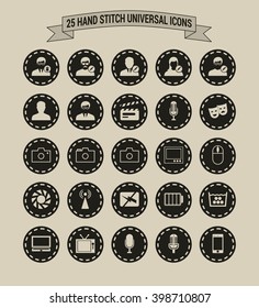 25 Hand Stitch Border Vintage background Universal icon set
