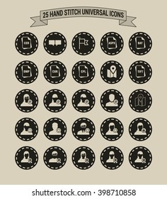 25 Hand Stitch Border Vintage background Universal icon set
