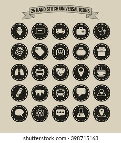 25 Hand Stitch Border Vintage background Universal icon set
