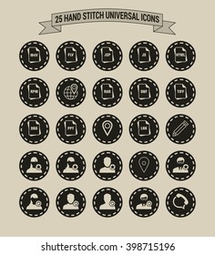 25 Hand Stitch Border Vintage background Universal icon set
