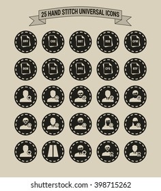 25 Hand Stitch Border Vintage background Universal icon set
