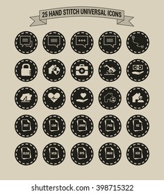 25 Hand Stitch Border Vintage background Universal icon set
