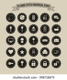 25 Hand Stitch Border Vintage background Universal icon set