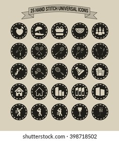 25 Hand Stitch Border Vintage background Universal icon set