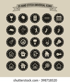 25 Hand Stitch Border Vintage background Universal icon set