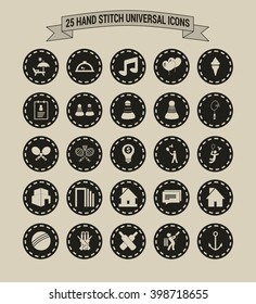 25 Hand Stitch Border Vintage background Universal icon set