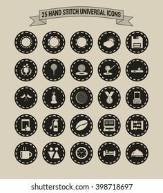 25 Hand Stitch Border Vintage background Universal icon set