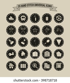 25 Hand Stitch Border Vintage background Universal icon set