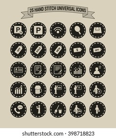 25 Hand Stitch Border Vintage background Universal icon set