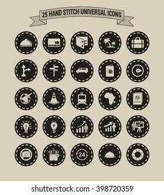 25 Hand Stitch Border Vintage background Universal icon set
