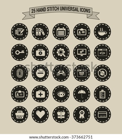 25 Hand Stitch Border Vintage background Universal icon set
