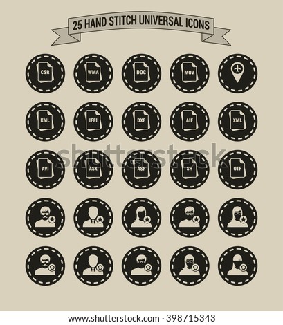 25 Hand Stitch Border Vintage background Universal icon set
