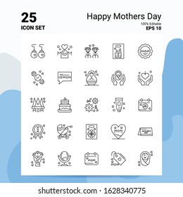 25 Happy Mothers Day Icon Set. 100% Editable EPS 10 Files. Business Logo Concept Ideas Line icon design