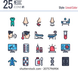 25 Health Care Medic Icon Pack 1 Style Line-art Color
