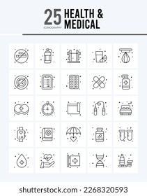 25 Health and Medical Outline icons Pack vector illustration.