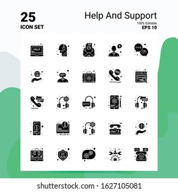 25 Help And Support Icon Set. 100% Editable EPS 10 Files. Business Logo Concept Ideas Solid Glyph icon design