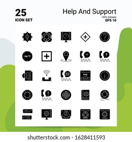 25 Help And Support Icon Set. 100% Editable EPS 10 Files. Business Logo Concept Ideas Solid Glyph icon design