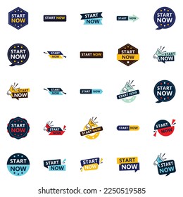 25 Qualitativ hochwertige typografische Designs für eine Premium-Aufforderung zur Aktionskampagne Start Now