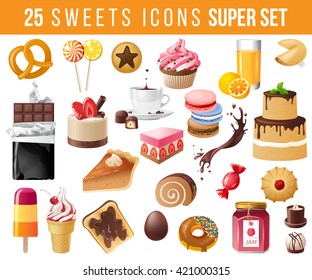 25 highly detailed sweets icons set