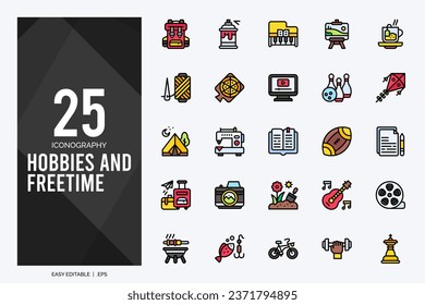 25 Hobbies and Freetime Two Color icons pack. vector illustration.