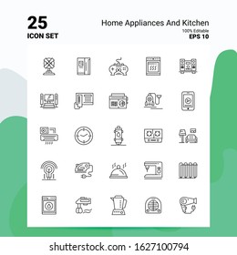 25 Home Appliances And Kitchen Icon Set. 100% Editable EPS 10 Files. Business Logo Concept Ideas Line icon design
