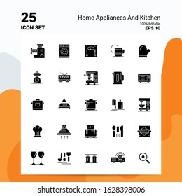 25 Home Appliances And Kitchen Icon Set. 100% Editable EPS 10 Files. Business Logo Concept Ideas Solid Glyph icon design