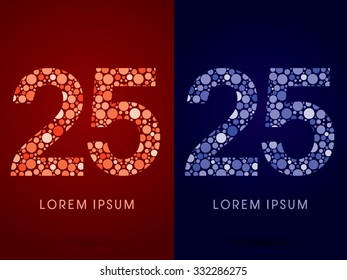 25 ,hot and cool font, designed using red and blue dot graphic vector.