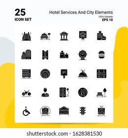 25 Hotel services And City Elements Icon Set. 100% Editable EPS 10 Files. Business Logo Concept Ideas Solid Glyph icon design