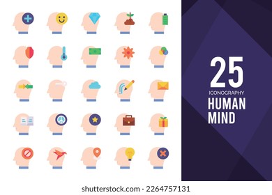 25 Human Mind Flat icon pack. vector illustration.