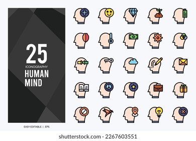 25 Human Mind Lineal Color icon pack. vector illustration.