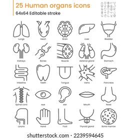 25 Human organs thin line  icons