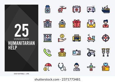 25 Humanitarian Help Two Color Icons Pack. Vektorgrafik.