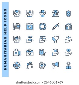 25 Humanitarian Help Two Color icons pack. vector illustration.