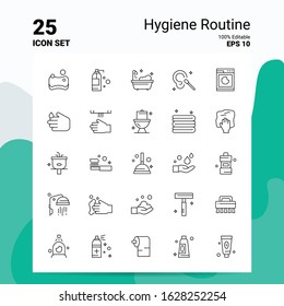 25 Hygiene Routine Icon Set. 100% Editable EPS 10 Files. Business Logo Concept Ideas Line icon design