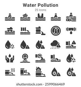 25 icon collection about water pollution and related topics