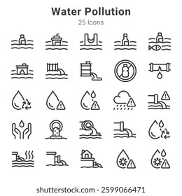 25 icon collection about water pollution and related topics